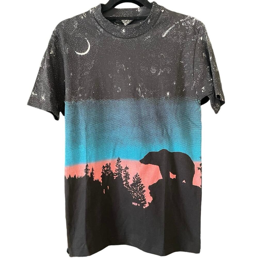 Vintage 90s Bear and Night Sky Double Sided AOP Single Stitch Shirt Adult Small